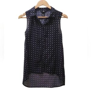 H&M sleeveless pattern blouse black & white low high hem size  2